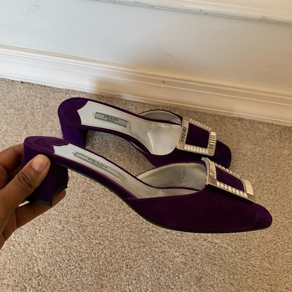 Prada Jeweled-Buckle Suede Mule Slide Sandal 36.5 - Picture 14 of 14